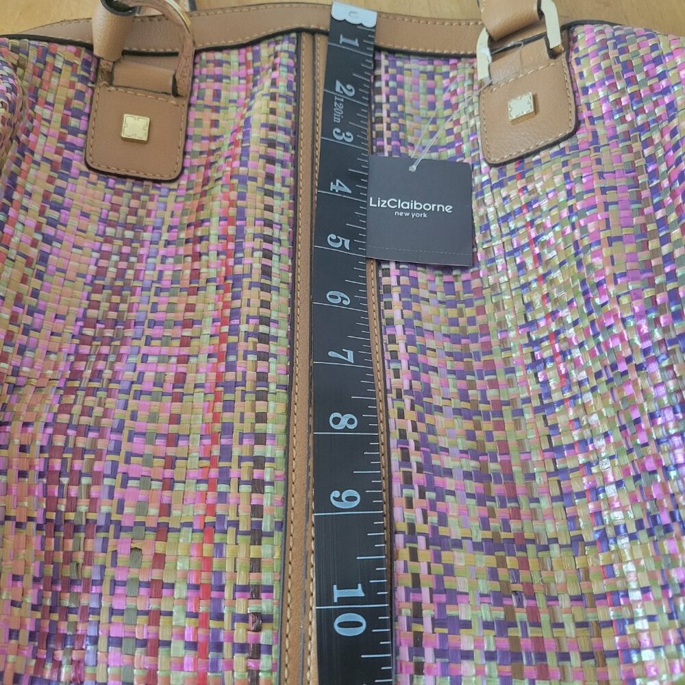 Liz Claiborne New York Handbag Satchel Woven Multicolor Metallic Tan NWT - Picture 8 of 11